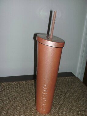 Dunkin Donuts Brown Iridescent Stainless Steel 24oz Tumbler Cup with Straw & Lid